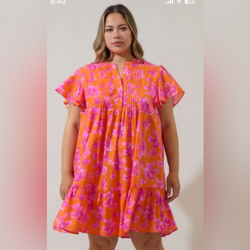 NWT Sugarlips Vibrant Orange and Pink Mini Dress 🌸🌺🌸 BIN 125 - Picture 1 of 7